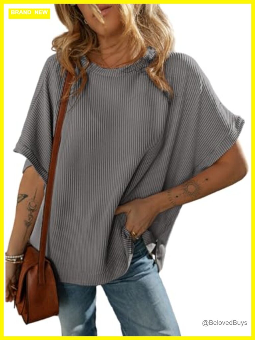 Women's Oversized Short Sleeve Tunic Top Loose Knit Pullover